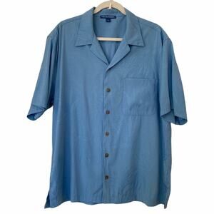 Mens Port Authority Collared Short Sleeve Button Up Dress Shirt Blue Large